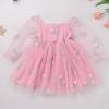 imageIDOPIP Toddler Baby Girls Dresses Long Puff Sleeve Pageant Mesh Tutu Dress Infant Wedding Baptism Photo Shoot Tulle DressPink Flower