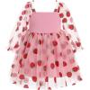 imageIDOPIP Toddler Baby Girls Dresses Long Puff Sleeve Pageant Mesh Tutu Dress Infant Wedding Baptism Photo Shoot Tulle DressPink Strawberry