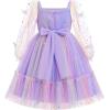 imageIDOPIP Toddler Baby Girls Dresses Long Puff Sleeve Pageant Mesh Tutu Dress Infant Wedding Baptism Photo Shoot Tulle DressRainbow Purple