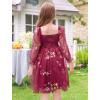 imageIDOPIP Toddler Baby Girls Dresses Long Puff Sleeve Pageant Mesh Tutu Dress Infant Wedding Baptism Photo Shoot Tulle DressWine Red Floral