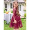 imageIDOPIP Toddler Baby Girls Dresses Long Puff Sleeve Pageant Mesh Tutu Dress Infant Wedding Baptism Photo Shoot Tulle DressWine Red Floral