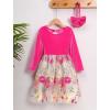 imageIDOPIP Toddler Baby Girls Embroidery Velvet Tutu Dress with Headband Outfit Long Sleeve Fall Princess Birthday Party DressesHot Pink