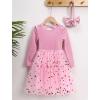 imageIDOPIP Toddler Baby Girls Embroidery Velvet Tutu Dress with Headband Outfit Long Sleeve Fall Princess Birthday Party DressesPink Polka Dots