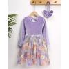 imageIDOPIP Toddler Baby Girls Embroidery Velvet Tutu Dress with Headband Outfit Long Sleeve Fall Princess Birthday Party DressesPurple