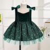 imageIDOPIP Toddler Baby Girls Sequin Velvet Tutu Dress Bowknot Princess Christmas Birthday Party Dresses Fall Winter ClothesGreen