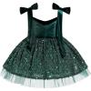 imageIDOPIP Toddler Baby Girls Sequin Velvet Tutu Dress Bowknot Princess Christmas Birthday Party Dresses Fall Winter ClothesGreen