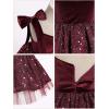 imageIDOPIP Toddler Baby Girls Sequin Velvet Tutu Dress Bowknot Princess Christmas Birthday Party Dresses Fall Winter ClothesWine Red