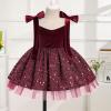 imageIDOPIP Toddler Baby Girls Sequin Velvet Tutu Dress Bowknot Princess Christmas Birthday Party Dresses Fall Winter ClothesWine Red