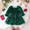 imageIDOPIP Toddler Baby Girls Velvet Tutu Dress Smocked Snowflake Christmas Princess Birthday Party Dress Fall Winter ClothesGreen