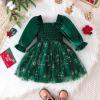 imageIDOPIP Toddler Baby Girls Velvet Tutu Dress Smocked Snowflake Christmas Princess Birthday Party Dress Fall Winter ClothesGreen