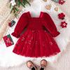 imageIDOPIP Toddler Baby Girls Velvet Tutu Dress Smocked Snowflake Christmas Princess Birthday Party Dress Fall Winter ClothesRed