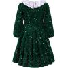 imageIDOPIP Toddler Girls Sparkle Sequins Velvet Dress Princess Birthday Party Christmas Dresses Winter Long Sleeve Glitters DressGreen