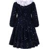 imageIDOPIP Toddler Girls Sparkle Sequins Velvet Dress Princess Birthday Party Christmas Dresses Winter Long Sleeve Glitters DressNavy Blue