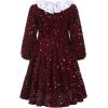 imageIDOPIP Toddler Girls Sparkle Sequins Velvet Dress Princess Birthday Party Christmas Dresses Winter Long Sleeve Glitters DressWine