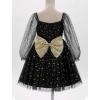 imageIDOPIP Toddler Girls Sparkly Dresses Sequin Bowknot Pageant Birthday Party Dress Glitter Mesh Long Sleeve Fall Dress ClothesBlack