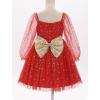 imageIDOPIP Toddler Girls Sparkly Dresses Sequin Bowknot Pageant Birthday Party Dress Glitter Mesh Long Sleeve Fall Dress ClothesRed