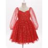 imageIDOPIP Toddler Girls Sparkly Dresses Sequin Bowknot Pageant Birthday Party Dress Glitter Mesh Long Sleeve Fall Dress ClothesRed