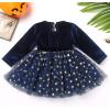 imageIDOPIP Toddler Girls Velvet Romper Dress with Cloak Cape Outfit Princess Star Glitters Tulle Dress Cute Christmas Party GownNavy Blue