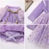 imageIDOPIP Toddler Girls Velvet Romper Dress with Cloak Cape Outfit Princess Star Glitters Tulle Dress Cute Christmas Party GownPurple