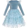 imageIDOPIP Velvet Tutu Dress for Girls Christmas Sparkle Star Winter Birthday Party Long Sleeve Mesh RuffleBlue
