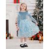 imageIDOPIP Velvet Tutu Dress for Girls Christmas Sparkle Star Winter Birthday Party Long Sleeve Mesh RuffleBlue