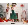 imageIDOPIP Velvet Tutu Dress for Girls Christmas Sparkle Star Winter Birthday Party Long Sleeve Mesh RuffleGreen