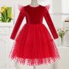 imageIDOPIP Velvet Tutu Dress for Girls Christmas Sparkle Star Winter Birthday Party Long Sleeve Mesh RuffleRed