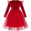 imageIDOPIP Velvet Tutu Dress for Girls Christmas Sparkle Star Winter Birthday Party Long Sleeve Mesh RuffleRed