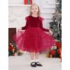 imageIDOPIP Velvet Tutu Dress for Girls Christmas Sparkle Star Winter Birthday Party Long Sleeve Mesh RuffleWine Red