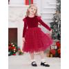 imageIDOPIP Velvet Tutu Dress for Girls Christmas Sparkle Star Winter Birthday Party Long Sleeve Mesh RuffleWine Red