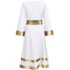imageLittle Big Girls Metallic Gold Praise Dance Dress with Sequins Waistband Bell Long Sleeve Liturgical Worship Church Dress Loose Fit Full Length Maxi Swing Gown Tunic Circle Skirt Dancewear White 78Y