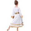 imageLittle Big Girls Metallic Gold Praise Dance Dress with Sequins Waistband Bell Long Sleeve Liturgical Worship Church Dress Loose Fit Full Length Maxi Swing Gown Tunic Circle Skirt Dancewear White 78Y