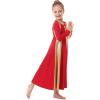 imageMetallic Gold Praise Dance Dresses for Girls Kids Liturgical Lyrical Color Block Worship Dress Loose Fit Full Length Swing Gown Ruffle Tunic Circle Skirt Christian Church Ballet Dancewear Red 910Y