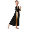 imageMetallic Gold Praise Dance Dresses for Girls Kids Liturgical Lyrical Color Block Worship Dress Loose Fit Full Length Swing Gown Ruffle Tunic Circle Skirt Christian Church Ballet Dancewear Black 34Y