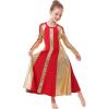 imageMetallic Gold Praise Dance Dresses for Girls Kids Liturgical Lyrical Color Block Worship Dress Loose Fit Full Length Swing Gown Ruffle Tunic Circle Skirt Christian Church Ballet Dancewear Red 910Y