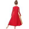 imageMetallic Gold Praise Dance Dresses for Girls Kids Liturgical Lyrical Color Block Worship Dress Loose Fit Full Length Swing Gown Ruffle Tunic Circle Skirt Christian Church Ballet Dancewear Red 910Y