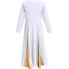 imageMetallic Gold Praise Dance Dresses for Girls Liturgical Lyrical Color Block Full Length Swing Gown Loose Fit Robe Ruffle Tunic Circle Skirt Long Sleeve Worship Dancewear Ballet Costume White 34Y