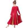 imageMetallic Gold Praise Dance Dresses for Girls Liturgical Lyrical Color Block Full Length Swing Gown Loose Fit Robe Ruffle Tunic Circle Skirt Long Sleeve Worship Dancewear Ballet Costume Red 78Y