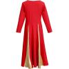 imageMetallic Gold Praise Dance Dresses for Girls Liturgical Lyrical Color Block Full Length Swing Gown Loose Fit Robe Ruffle Tunic Circle Skirt Long Sleeve Worship Dancewear Ballet Costume Red 78Y