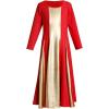 imageMetallic Gold Praise Dance Dresses for Girls Liturgical Lyrical Color Block Full Length Swing Gown Loose Fit Robe Ruffle Tunic Circle Skirt Long Sleeve Worship Dancewear Ballet Costume Red 78Y