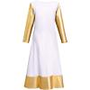 imagePraise Dance Dresses for Girls Kids Metallic Gold Color Block Long Sleeve Liturgical Lyrical Robe Loose Fit Full Length Maxi Swing Gown Ruffle Tunic Circle Skirt Worship Ballet Dancewear White 1314Y