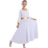 imageGirls Bell Long Sleeve Praise Dance Dress Metallic Belt Liturgical Lyrical Church Dancewear Worship Costume for Kids