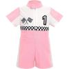 imageIDOPIP Baby Boys 1st 2nd Birthday Outfit Race Car Driver Romper Girls Boy Racer Jumpsuit Racing Suit Toddler Dress up CostumePink