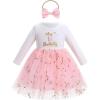 imageIDOPIP Baby Girls 1st Birthday Outfit Embroidery Flower Tulle Tutu Princess Pageant Party Dress Headband Set for Cake SmashPink