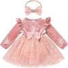 imageIDOPIP Baby Girls Snowflake 1st Birthday Christmas Outfit Winter Velvet Princess Tutu Romper Dress  Headband for Cake SmashPink