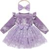 imageIDOPIP Baby Girls Snowflake 1st Birthday Christmas Outfit Winter Velvet Princess Tutu Romper Dress  Headband for Cake SmashPurple