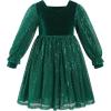 imageIDOPIP Girls Sequins Velvet Christmas Dress Winter Long Sleeve Glitters Ruffle Dress Pageant Wedding Party Sparkle Xmas DressGreen