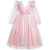 imageIDOPIP Princess Dress for Girls Sparkle Star Pageant Mesh Dress Formal Birthday Prom Gown Glitter Christening Tulle DressRainbow