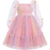 imageIDOPIP Toddler Baby Girls Dresses Long Puff Sleeve Pageant Mesh Tutu Dress Infant Wedding Baptism Photo Shoot Tulle DressRainbow Pink  Stars