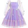 imageIDOPIP Toddler Baby Girls Dresses Long Puff Sleeve Pageant Mesh Tutu Dress Infant Wedding Baptism Photo Shoot Tulle DressRainbow Purple